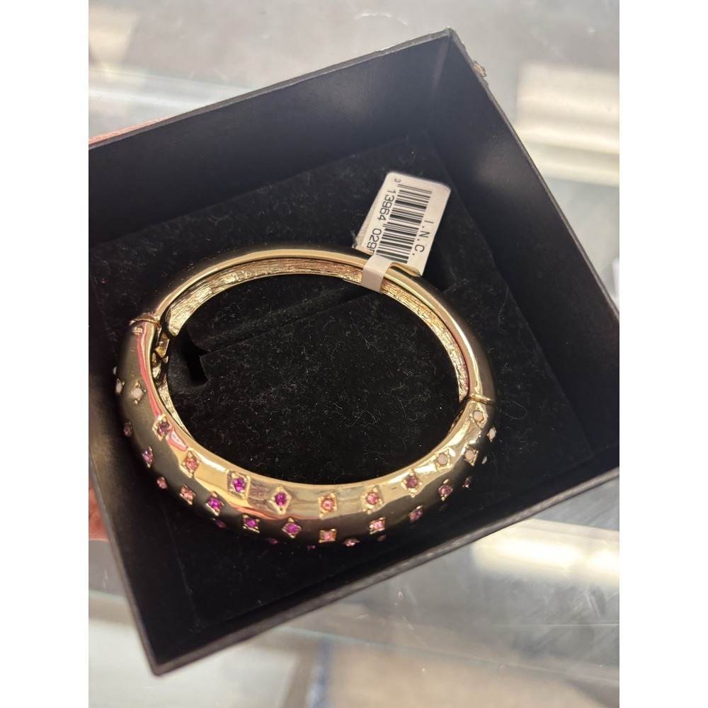 INC Gold-Tone Hinged Bangle Bracelet with‎ Pink Round Crystals